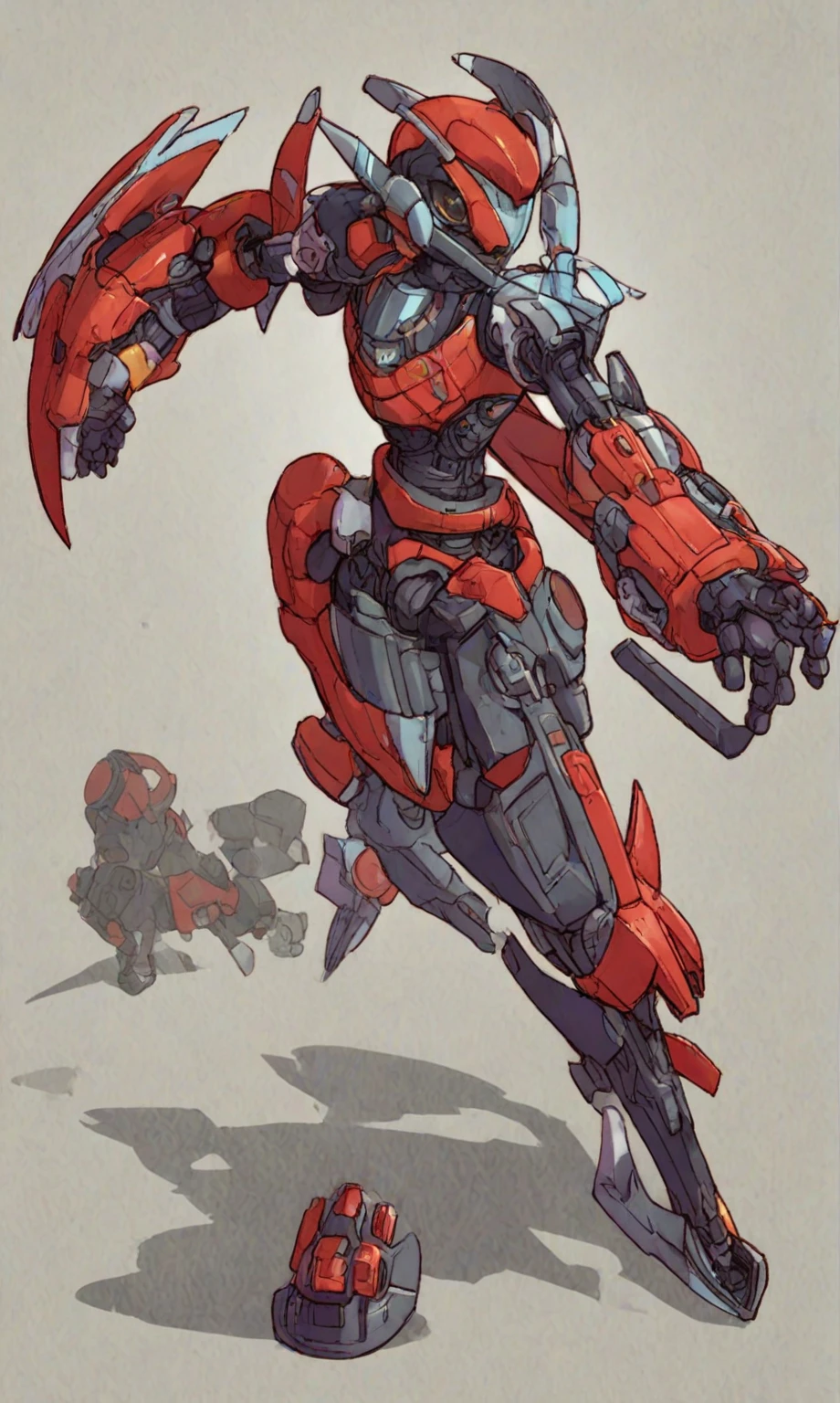 in kinu-sensei artstyle, Kinu Nishimura style, muted pastel colors, 1boy, solo, hardboiled, reploid, dynamic pose, In this image, we see Megaman X, the protagonist from the "Megaman X" series, with a design inspired by his appearance in "Megaman X8". The character is a Reploid, an advanced humanoid robot. He is depicted with a streamlined and sleek design, showcasing a blue and light blue color scheme with red accents. His helmet features a distinctive red gem on the forehead, with integrated ear covers that have red and black details. Megaman X's body armor is composed of futuristic, segmented plates that provide both protection and flexibility. His hands are enclosed in large, gauntlet-style gloves, while his feet are clad in robust, armored boots.
The art style is clean and polished, with smooth shading and crisp outlines that highlight the futuristic design of the character. The overall aesthetic is consistent with the high-tech and action-packed atmosphere of the "Megaman X" series, emphasizing the character's agility and combat-readiness. The illustration captures the essence of a heroic and powerful Reploid, ready to take on any challenge.
**AI Art Prompts:**
- "Megaman X8 Reploid character design"
- "futuristic robot armor, sleek blue and light blue color scheme, red accents"
- "high-tech humanoid robot with segmented body armor"
- "streamlined design, Megaman X, detailed shading and clean outlines"
- "heroic robot warrior, futuristic and agile appearance"