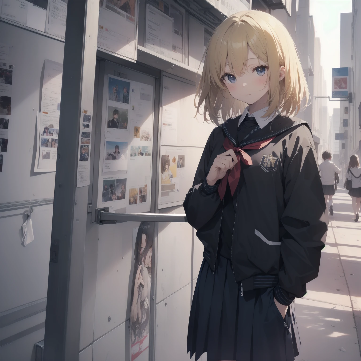 ultra-absurdres-Top quality by artist God, ultra-detailed, high resolution, anime moe artstyle, best anime 8k konachan wallpaper, pixiv contest winner, pool:2810, perfect anatomy,break, 1girl, (Please draw a girl walking sleepily to school alone. )break,(Solo,little female, 13-year-old:1.3),Full limbs, complete fingers,a junior high school student, (very short hair), short cut, flat chest, , small butt, small black eyes, beautiful detailed eyes, well-proportioned iris and pupils, expressive eyes, highres detailed hair, soft expression, salor school_uniform, sailor collar, serahuku, bow, pleated skirt,(Detailed Lighting), (Detailed background), in the School commute route. break,super detailed skin, Best cinematic lighting powered by famous artist, 8k,beauty illustration,photoshop_(medium),very aesthetic,break,((artist:yuuji_(and) )), artist:clamp ,artist:carnelian ,artist:kantoku ,