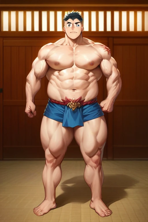 high resolution high quality wonderful Big Giant Muscles that swell Uplifting Big muscles Thick arms Thick legs Japanese tattoo on upper body loincloth Eye power Sharp Eyes