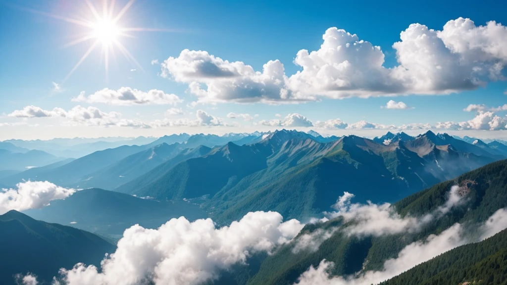 Mysterious Mountain、Realistic Clouds、sunny、Pouring sunlight