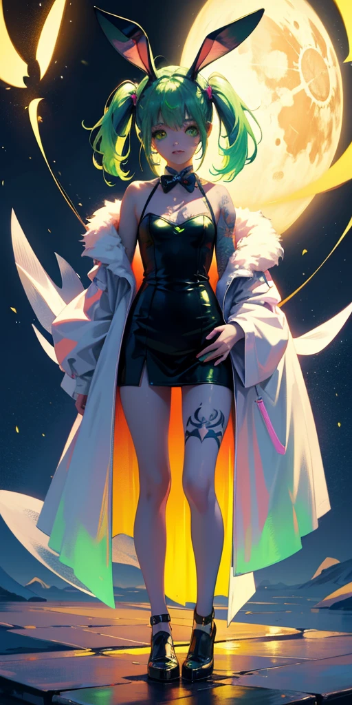 Rabbit technique , Science Fiction, Fluffy ,
1 girl, Tattoo, Glowing tattoo, Glowing eyes, Colorful glowing hair , Full body love, Green Hair,
Kawaiitech, Soft colors, Kawaii, Lovely colors,