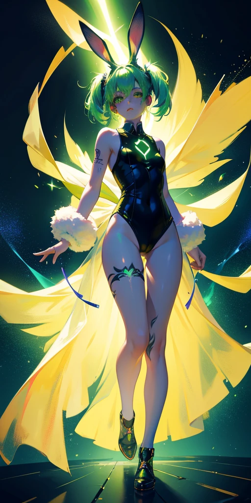Rabbit technique , Science Fiction, Fluffy ,
1 girl, Tattoo, Glowing tattoo, Glowing eyes, Colorful glowing hair , Full body love, Green Hair,
Kawaiitech, Soft colors, Kawaii, Lovely colors,