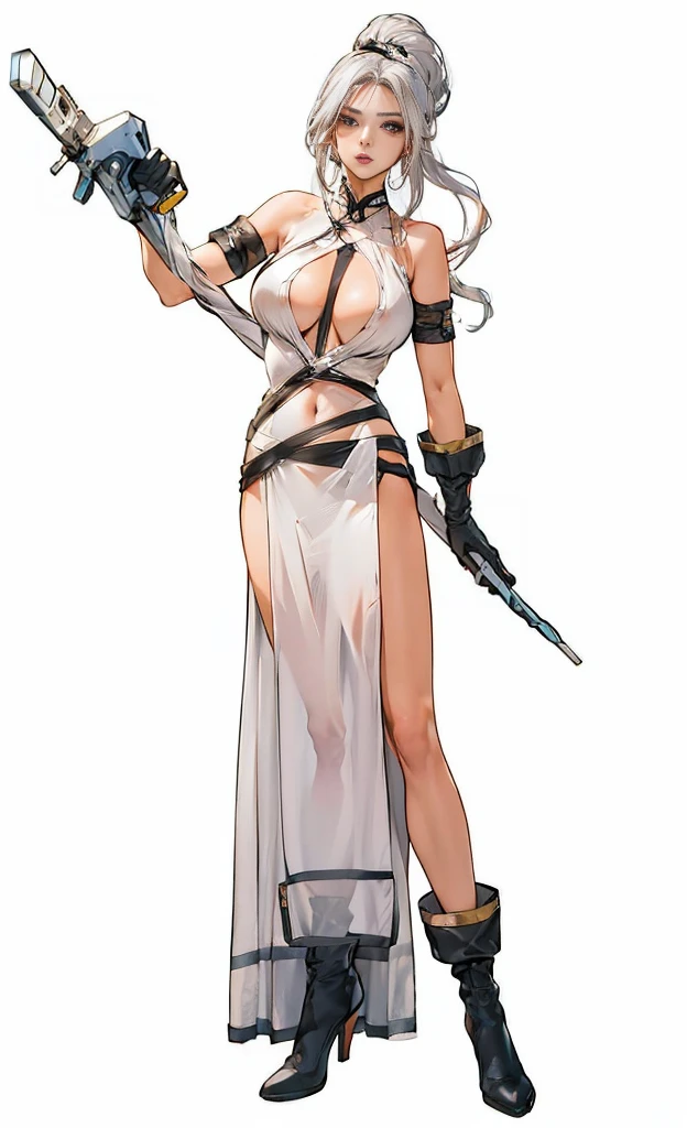 ((Upper shouldescial closeupigboobs, looking at viewe, Anime big breasts, Standing Painting, Viewing angle, Foreshortening, Foreshortening, 8K, Super Detail,Silver Hair,Endless Reality, White background, Standing Painting, 8K, Super Detail, 1080P, Women HD,woman, 16K, high resolution, best quality, high quality, Anatomically correct, masterpiece, precise, Ultra HD,Black silk tulle,No light effect