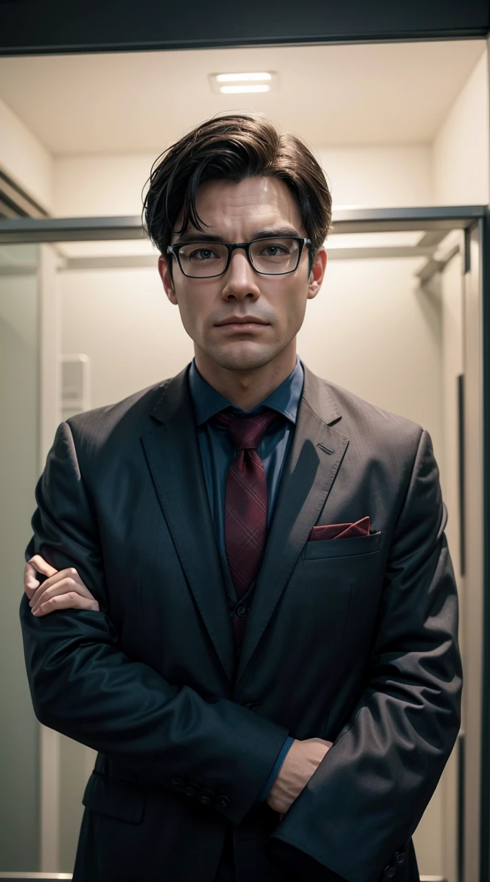 Create an image with my face in the look of Clark Kent in a suit