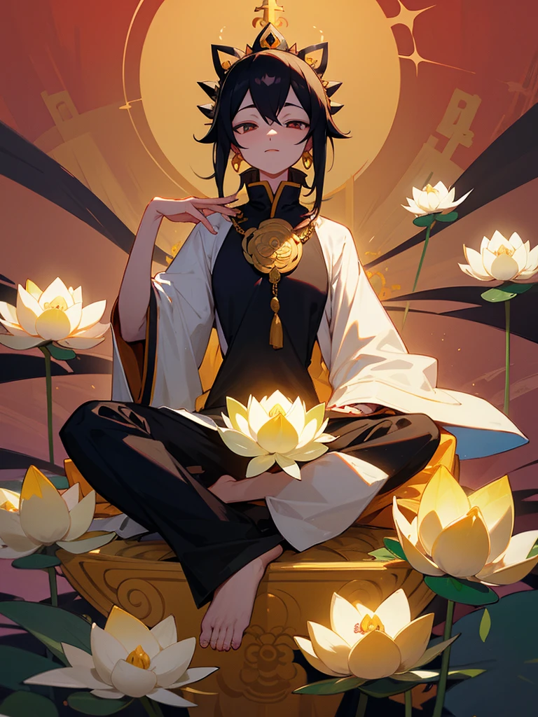 Maitreya Bodhisattva Black hair Bodhisattva crown Halo Lotus flower Zen meditation