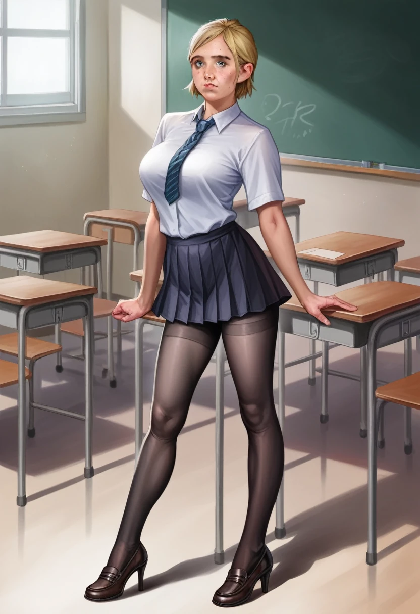 adult content, explicit content, 1girl, (middle age teacher standing up against a dashboard:1.5), absurdres, bangs, blush, (formal dress that shows legs and pussy:1.5), breasts, blue eyes, long black ponytail, clenched hands, commentary request, eyelashes, full body, high res, looking down, medium breasts, long hair, skin tight, crying, solo, sexy purple high heels boots, (she is standing up:1.5), (sexy body:1.5), (show pussy:1.5), (show nipples:1.3), (tape gag:1.5), (tied hands:1.5), (sexy calves:1.5), (34 years old athletic body:1.5), (black pantyhose:1.5), (detailed pussy:1.6), (she is tied to the dashboard by her student:1.5), (hyper-detailed eyes:1.5), (she is blocked by horny students:1.5)
