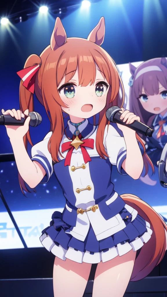 Two Girls, Smart Falcon, Silence Suzuka, Horse Girl, live house, Hold the microphone,Audience holding penlights in the background,