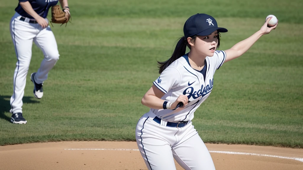 Female baseball player takes to the mound(1.5)Pitching Dynamics(1),masterpiece,Top Quality,superwide shot(1.5)(Realistically,Realistically:1.4),(RAW Photos:1.4),Very delicate CG Unity 8K wallpaper,Very delicate and beautiful,wonderful,Attention to detail,Official Art,Absurd,Incredibly ridiculous resolution,Huge file sizes,Very fine,Very sophisticated,Beautiful eyes and face,Beautiful and graceful eyes,Light on face,One person girl,Long white hair,(Pom-pom)belly button,Upper body,Baseball uniforms,He has a baseball glove on his hand, court, Bare arms, With bangs, Urzan-6500-v1.1