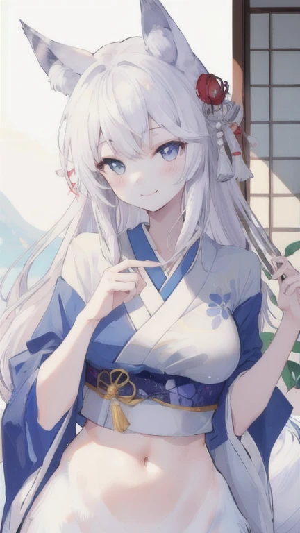 (best quality, masterpiece), 1 girl, centaur, It takes, White skin, Japanese , Smiling, exposing the abdomen,belly on t-shirt, 아름다운 소녀 perfect wolf photo, perfect wolf photo
