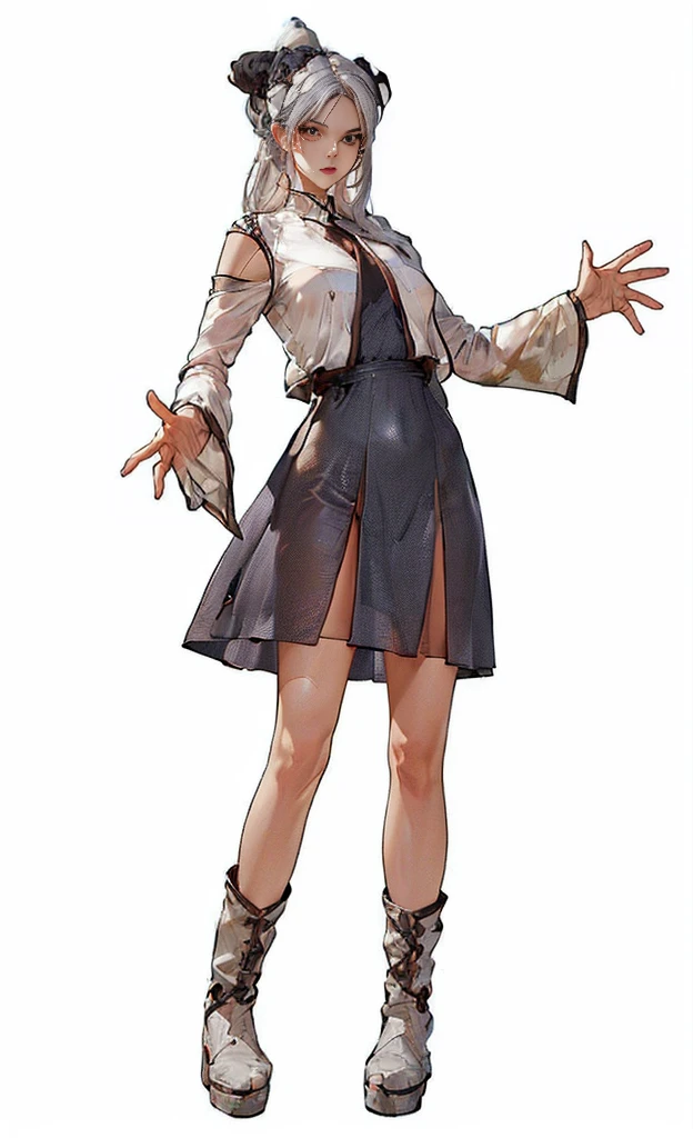((Upper shouldescial closeupigboobs, looking at viewe, Anime big breasts, Standing Painting, Viewing angle, Foreshortening, Foreshortening, 8K, Super Detail,Silver Hair,Endless Reality, Gray background, Standing Painting, 8K, Super Detail, 1080P, Women HD,woman, 16K, high resolution, best quality, high quality, Anatomically correct, masterpiece, precise, Ultra HD,Black silk tulle,No light effect