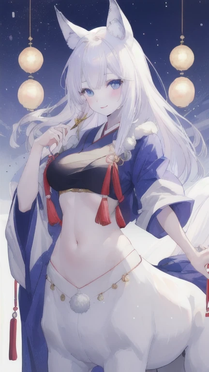 (best quality, masterpiece), 1 girl, centaur, It takes, White skin, Japanese , Smiling, exposing the abdomen,belly button t-shirt, 아름다운 소녀 perfect wolf photo, perfect wolf photo