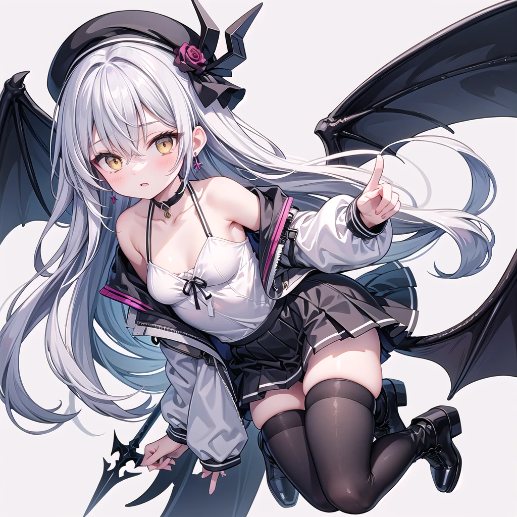 Devilish Girl、Revealing clothing、large bat wings、Big Mouth、Laugh with your mouth wide open、Big fangs、Long, pointy claws、V-shaped eyebrows、night、Purple Clouds、Angle from below、Red Moon、落thunder、thunder、Sharp corners、Pointed Ears、Upper Body、Open your arms wide、