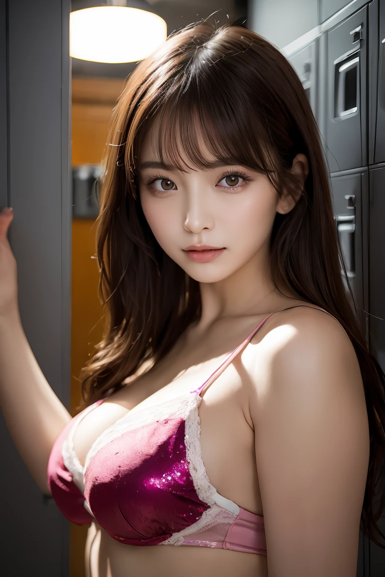 8K、Raw photo、Highest quality、masterpiece:1.2)、(Realistic、Realistic:1.37)、Ultra-high resolution、Three Girls、cute、trio, Browsing Caution，Highest quality，masterpiece，8K，Droopy eyes，Big Breasts，Beautiful breasts, Inside the room, underwear, Are standing, locker room, Sexy pose, Highly detailed face, Highly detailed lips, fine grain, double eyelid, Exquisite detail and subtle sparkle, Photograph her in poses that reflect both grace and confidence, Enhance visual effects with cinema lighting. Use modern 2D designs for your backgrounds, Create beautifully, Balanced composition. Enhance the scene with elements such as depth of field, bloom effect, And a touch of sparkle, Adds a dreamy texture to the entire image. Pay close attention to detail