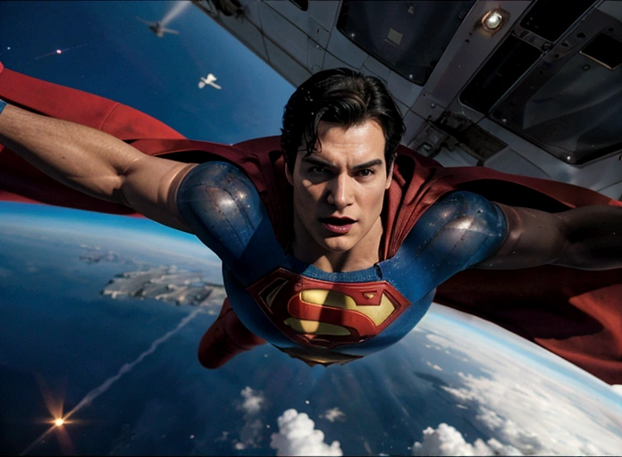 superman flies into space