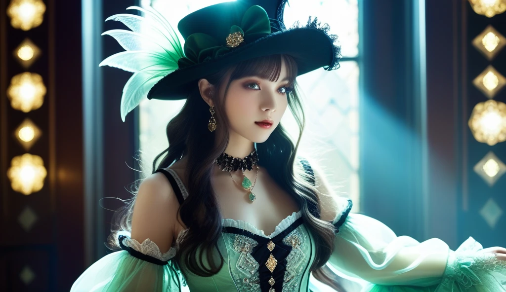 (Best quality,masterpiece,ultra realistic:1.3), (extremely intricate masterful beautiful:1.3), (hyperrealistic photography,photorealistic:1.4),(extremely ultra-detailed),RAW, (natural skin, detailed skin),(skindentation:0.3),(Art Nouveau:1.3),(vivid colors:1.3),(close portrait:1.3),(Beautiful fractal art:1.3),(((photo raw)), Rim Lighting/Backlighting and Silhouette Lighting Tilt-Shift Blur , ,),girl,1girl,peerlessly beautiful idol, beautiful detailed eyes,showing fashion wear,(see-through_clothing),(very_long_hair),(Elegant posture),shine,glowing,sparkling, film grain texture,analog photography aesthetic,dynamic composition,beautiful spirals,energy coalescing and vibrating,(dynamic angle,dynamic pose),(full_body:1.3),(W-sitting:1),
gothic_ta,wearing see-through (gothic outfit:1),
(mint green),(watch, shimmering included (i2) rhodochrosite, briolette cut, checkerboard cut facets, 10.00 carat, gorgeous,    glittered, acrylic, rock-hard, scratch resistance, modification, baroque setting, rare, hard to find, space age, modern, talisman and amulets),( hidden valley avenue),(oversized mad hatter's tea party),(quantum portal gateway, composite materials,Dolomite stone,rubber roofing roof, Pathway Lights,Northern Lights, pathway lighting),
(gold),(silver),colorful aura,diamond,platinum, luxury,charming,alluring,seductive,erotic,enchanting,(((god's sword:1.3))),pubic_hair,
otherworldly being with luminous ethereal wings,radiating an aura of tranquility and grace,body adorned with intricate patterns and delicate lines,evoking a sense of harmony amidst chaos,high detail,award winning masterpiece with incredible details,non-representational,colors and shapes,expression of feelings,imaginative,highly detailed,eerie,unsettling,ooky,suspenseful,detailed,half Black Half White,ultra wide angle lens,
SimplePositiveXLv2