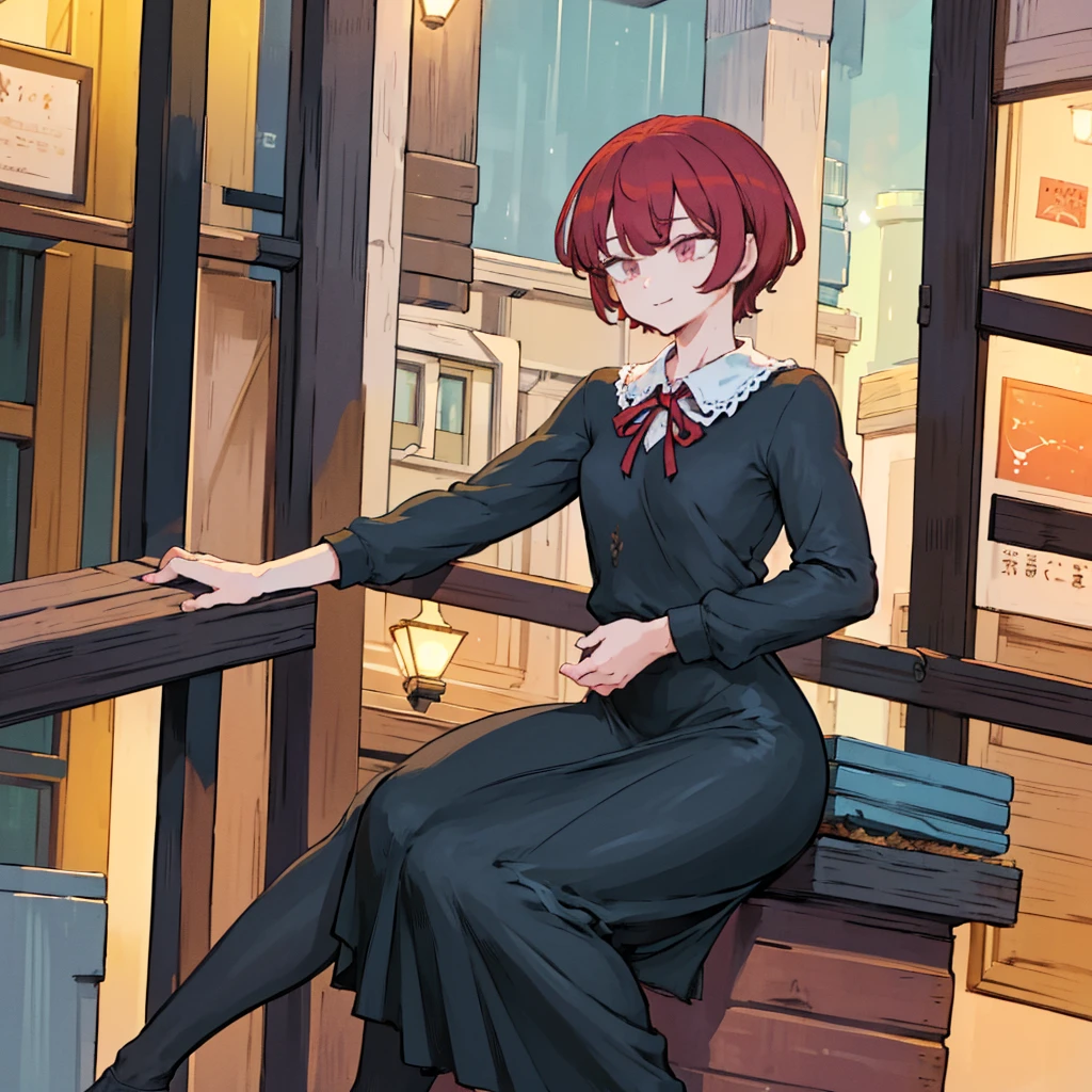 (8K, Highest quality, masterpiece: 1.2), (Realistic, Realistic: 1.37), Very detailed, 1 Girl, cute, alone, Beautifully detailed skies, Detailed Cafe, night, Sitting, date, Red nose), (smile: 1.15), (Close your mouth) Small breasts, Beautiful details, (Collared shirt: 1.1), night, Wet, Business Wear, rain, White lace, (short hair: 1.2), Floating Hair NovaFrogStyle,