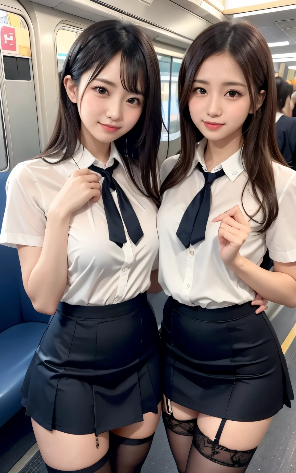 Captivate the audience with your legs、Wavy Hair、short hair、The look of temptation、Lure、Lureのポーズ、Sexy pose、Sexy thighs、High angle shot、Center View、Inside the Japan train:1.2、White short sleeve shirt、Two arabian asian women in satin shimmying、Superior:1.2、Lureの表情:1.3、Medium Chest、Breast enlargement、Amazingly cute girl、Japanese Girls、Wearing lace slip shimmy、Surreal 、Surreal 、 Temporarily stop、Esbian all over、Beautiful skin、Glowing Skin、Nice thighs、Shiny thick knee socks、Japanese High School 、Nogizaka idol、(Japanese High Schoolの)、Please put it inside、Inviting eyes、White blouse、Dark blue skirt、Black Stockings