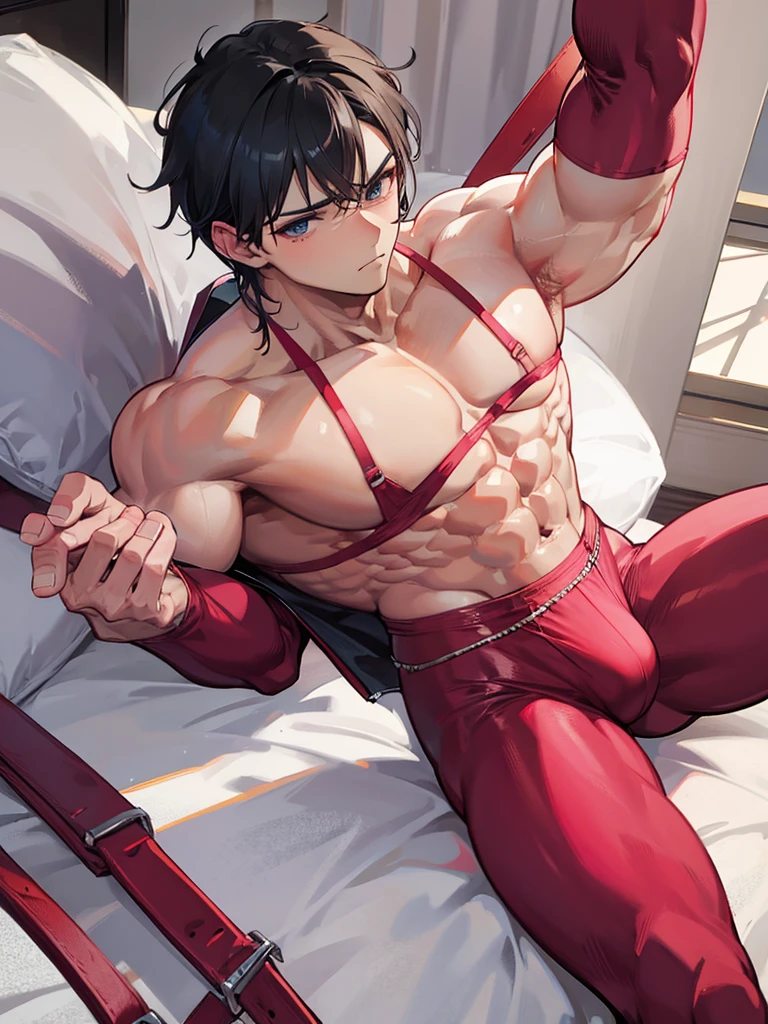 muscle hunk man wearing lingerie with big bulge