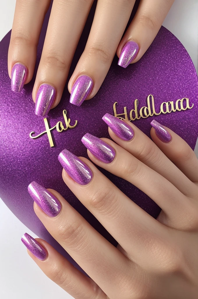 I want a logo that has the initials FH in violet color with glitter inside the letters, above a golden crown and below the letters the name “Fabiola Hernandez”. I want the logo to be very striking for my nails and lashes business.