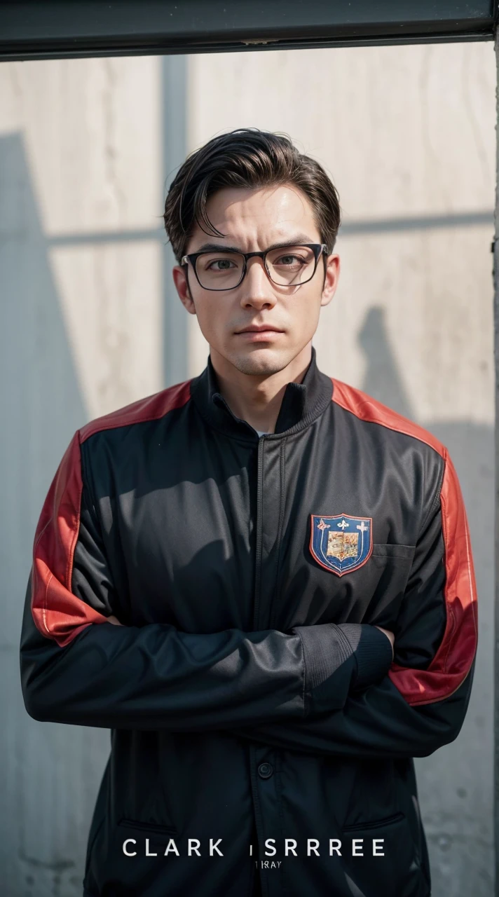 Create an image with my face in the Clark Kent look using a suit and glasses