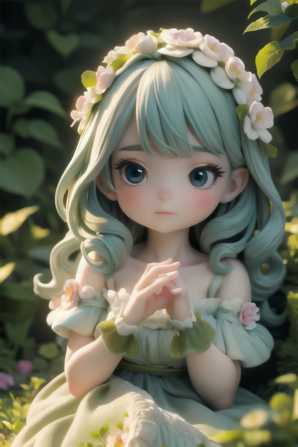 A young girl in a lush, mossy garden, her delicate dress flowing around her like petals, waiting for the night. A fluffy rabbit hops onto her lap, curling up contentedly.
1girl, graceful, elegant, soft mossy bed, flowing petal-like dress, fluffy rabbit, satisfied expression, night setting, detailed face, beautiful eyes, detailed lips, detailed hands and fingers, intricate details, photorealistic, highly detailed, 8k, masterpiece, vibrant colors, dramatic lighting, ethereal, fantasy, whimsical