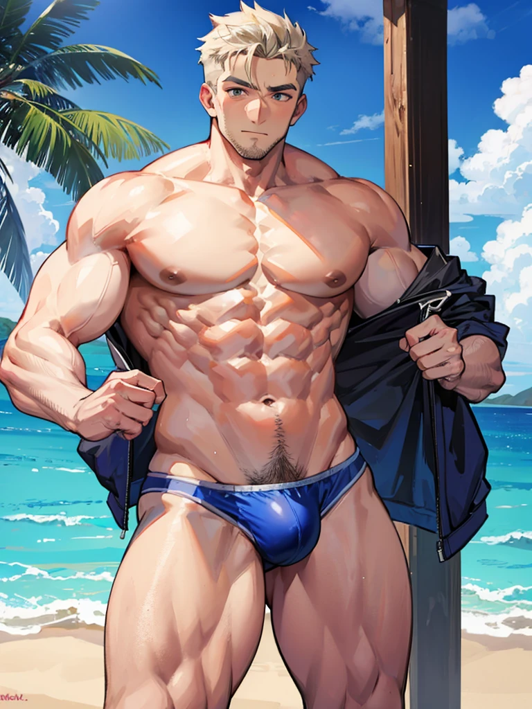 muscle grandpa wearing speedo with big bulge