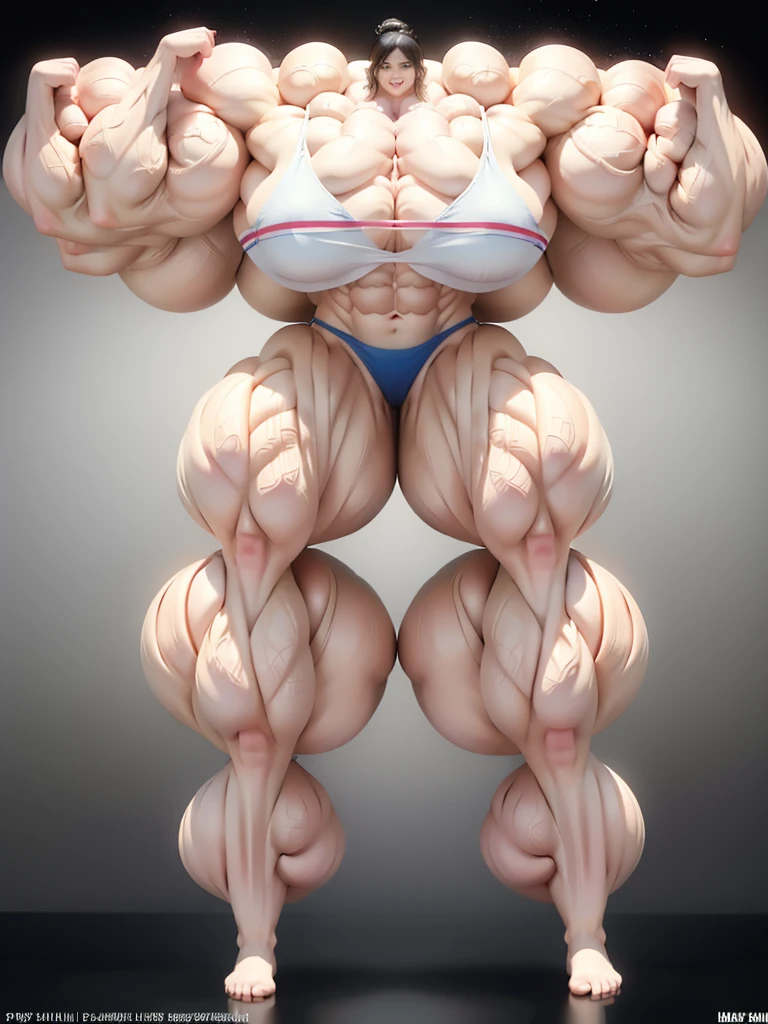 Highest quality、High resolution、Very detailed、Bright lighting、One girl、Full body photo、Black Hair、(((Short Hair)))、smile、(((Big Tits)))、(((Bikini)))、(((muscular)))、(((Hyper huge Muscle:1.2)))、(((Incredibly large muscles:1.2)))、(((Extremely large muscles:1.2)))、huge、(((Huge body)))、((Long legs))、(((very thick paws)))、(((Expanding Body)))、(((Huge body)))、(((An immeasurably large body:1.2)))、(((Very small face)))、(((Unusually developed super huge breasts:1.2)))、(((Super Heavy Muscle:1.2)))、(((Hyper Heavyweight Muscle:1.2)))、(((Super huge body:1.2)))