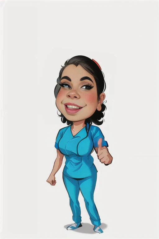 cartoon of a woman in uniform giving a thumbs up, upper body avatar, healthcare professional, caricature style, nurse, Pose, nurse girl, caricature, caricature, surgeon, nurse scrubs, doctor, t - pose, pose, nursing cartoon illustration, small chin (doctor) in cartoon style, costume nurse, caricature!!!, medical doctor, 8k