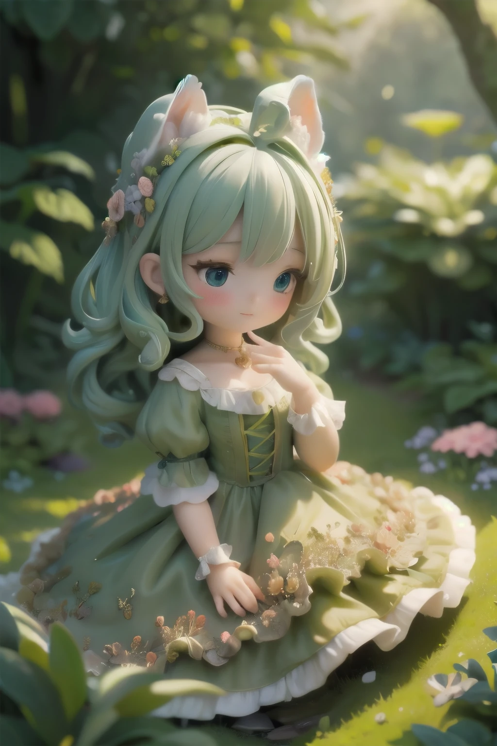 A young girl in a lush, mossy garden, her delicate dress flowing around her like petals, waiting for the night. A fluffy rabbit hops onto her lap, curling up contentedly.

1girl, graceful, elegant, soft mossy bed, flowing petal-like dress, fluffy rabbit, satisfied expression, night setting, detailed face, beautiful eyes, detailed lips, detailed hands and fingers, intricate details, photorealistic, highly detailed, 8k, masterpiece, vibrant colors, dramatic lighting, ethereal, fantasy, whimsical