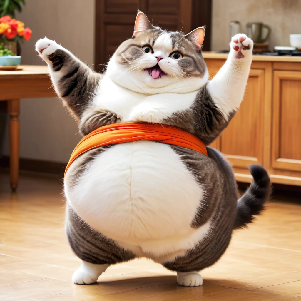 high resolution　high quality　wonderful　Uplifting　　reality　cute　fat　round　Cat　dance