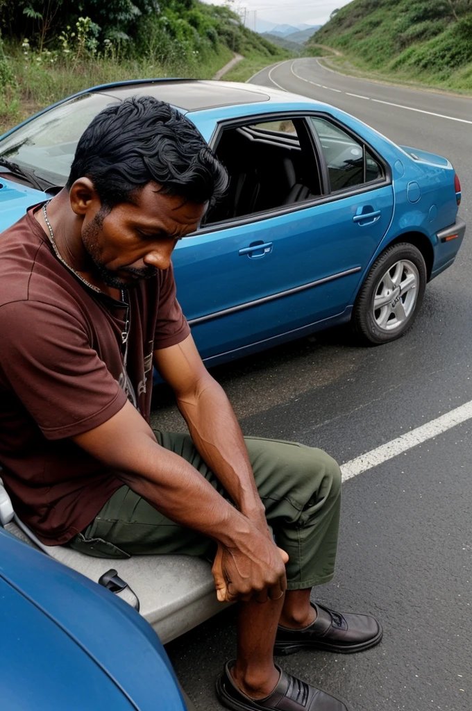 A poor man is asking for a car lift from the road side and he is very poor, the car is leaving his side and no one is giving him a lift, he is very disappointed