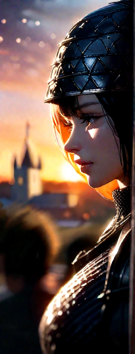 (masterpiece), (extremely intricate:1.3), (realistic), portrait of a girl, the most beautiful in the world, (medieval armor), metal reflections, upper body, outdoors, intense sunlight, far away castle, professional photograph of a stunning woman detailed, sharp focus, dramatic, award winning, cinematic lighting, octane render  unreal engine,  volumetrics dtx, (film grain, blurry background, blurry foreground, bokeh, depth of field, sunset, motion blur:1.3), chainmail