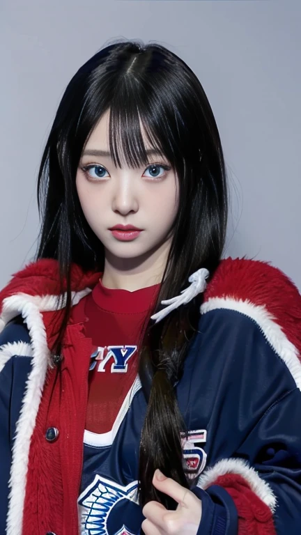 a close up of a person wearing a hockey jersey with deep blue eyes, anime girl in real life, anime inspired, chica anime cosplay, 1 7  anime gothic girl, anime vibes, animated styled, Realist anime 3 d style, hyper Realist anime, cosplay anime, animated style, Realist anime, animated style only, awesome anime face portrait, Sakimichan