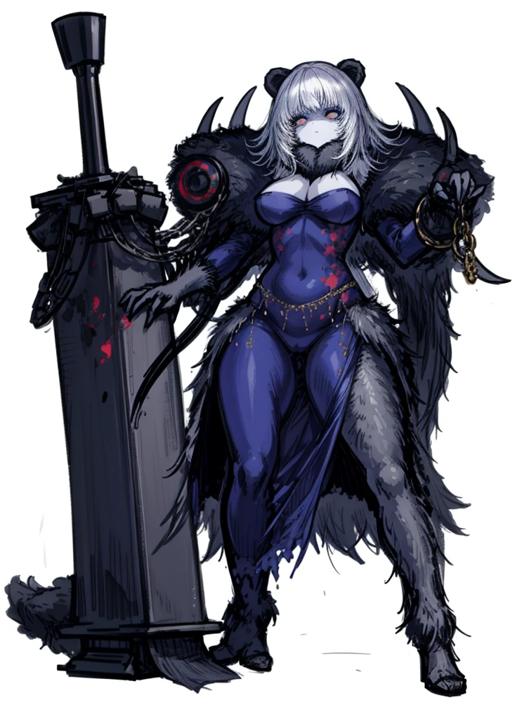 1girl ,pale fur beast ,beautiful clothes, (high resolution, high detail, best quality),blank background, alone, big breast, heavy gun, bear