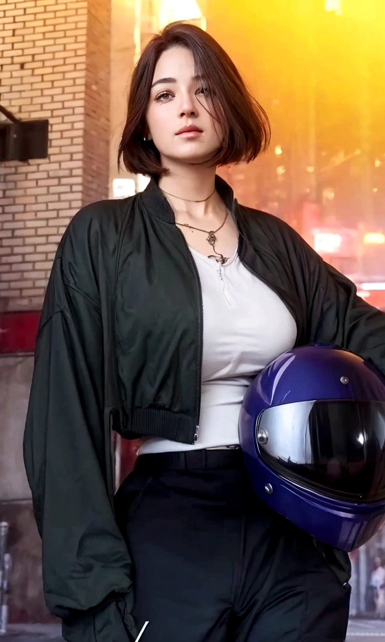 a close up of a person with a helmet on a city street, realistic