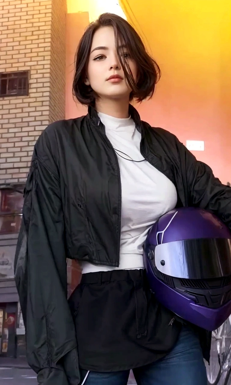 a close up of a person with a helmet on a city street, realistic