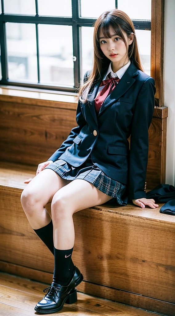 LAHO Beauty。Very sexy、Office lady with strong sexual desires。24-year-old office lady、The beauty of a suit、A cool beauty with big breasts that make her undershirt bulge、career woman、Japanese Beauty、The button on my chest is about to come off、ulzzang-6500-v1.1、(RAW Photos:1.2)、(Photorealistic)、(Genuine:1.4)、(Peace Fly)、A calm-looking woman wearing a checked vest、Large Bust Body Type。Mini skirt with exposed thighs、The legs are plump。(Ultra-realistic black Nike logo socks:Panty visible pose、There are stains on the panties:1.2)。Japanese Goddess、Wearing black high heelsてる、Sexy gaze with black socks、((Full Body Shot:1.16))、Highlighted with knee-length socks featuring the Nike logo。Nike logo on socks。Wearing black high heels