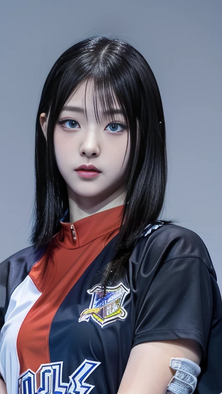 a close up of a person wearing a hockey jersey with deep blue eyes, anime girl in real life, anime inspired, chica anime cosplay, 1 7  anime gothic girl, anime vibes, animated styled, Realist anime 3 d style, hyper Realist anime, cosplay anime, animated style, Realist anime, animated style only, awesome anime face portrait, Sakimichan