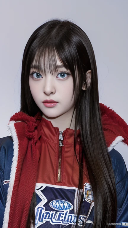 a close up of a person wearing a hockey jersey with deep blue eyes, anime girl in real life, anime inspired, chica anime cosplay, 1 7 year old anime gothic girl, anime vibes, animated styled, Realist anime 3 d style, hyper Realist anime, cosplay anime, animated style, Realist anime, animated style only, awesome anime face portrait, Sakimichan