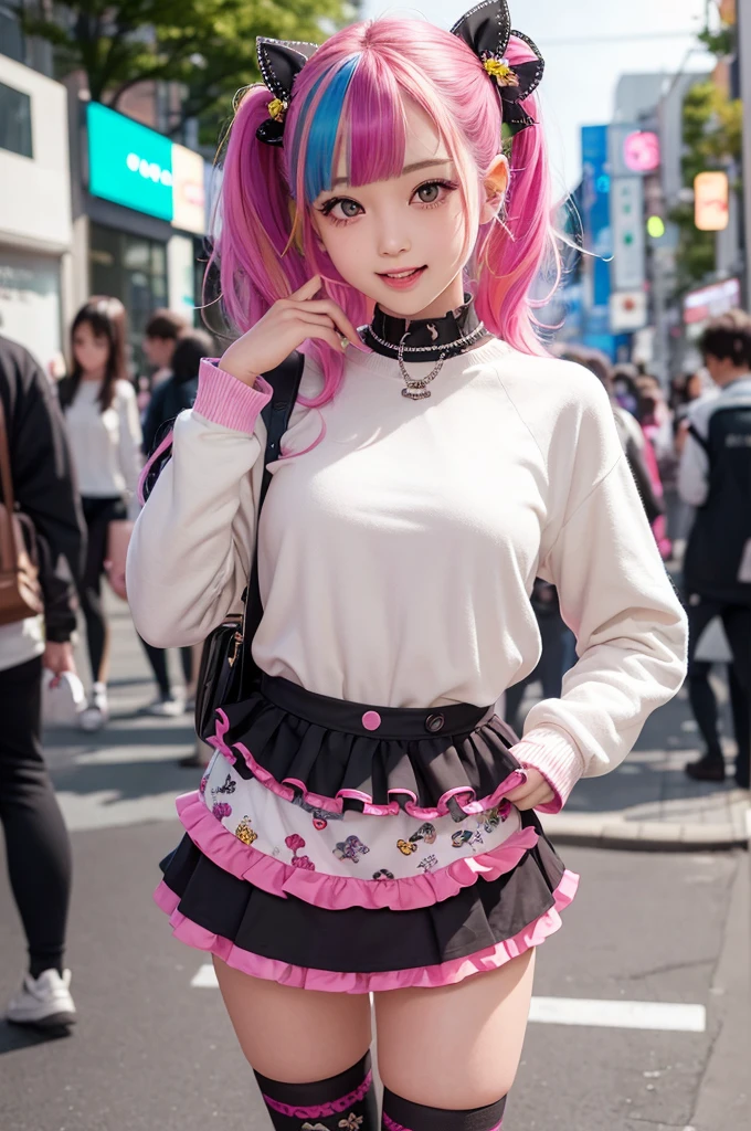 photorealistic,(4k,masterpiece, best quality,ultra highres),
little-girl,((She lifts up her skirt and shows her panties:1.2)),panties focus,(visible panties),cute,,kawaii,(random color hair,multicolored hair:1.2),(harajuku-style decora punk fashion:1.4),(girl with layered colorful clothing:1.2),(multiple hair clips),knee-high socks with different patterns),carrigyng a pulshie,standing at harajuku street,dynamic angle,(cowboy shot:1.0),happily smile,BREAK.beautiful detailed face,shiny skin, eyes with large brown irises, small mouth, fresh lips, tall , nose blush, medium breasts,nsfw,slutty,