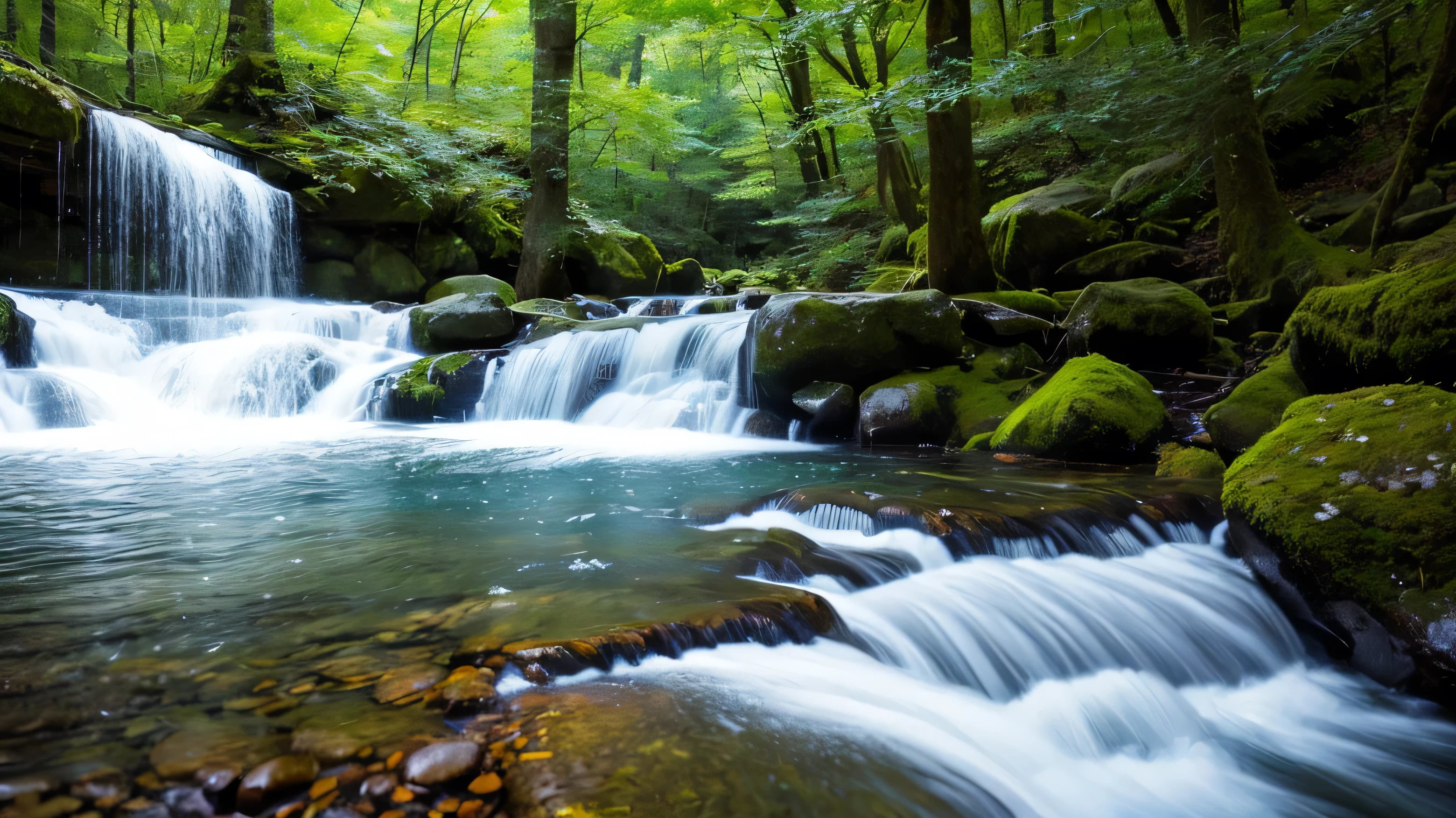 Mysterious Forest、The murmur of a stream、Bouncing splashes