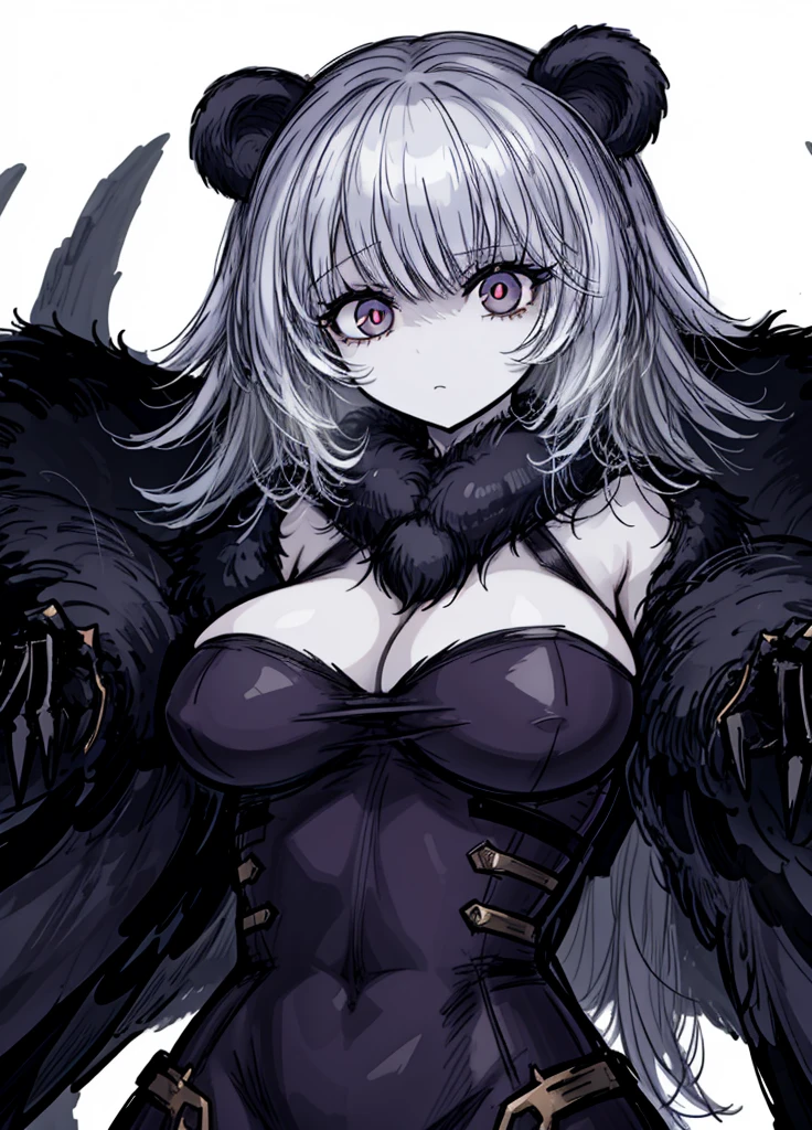 1girl ,pale fur beast ,beautiful clothes, (high resolution, high detail, best quality),blank background, alone, big breast, heavy gun, bear,horror