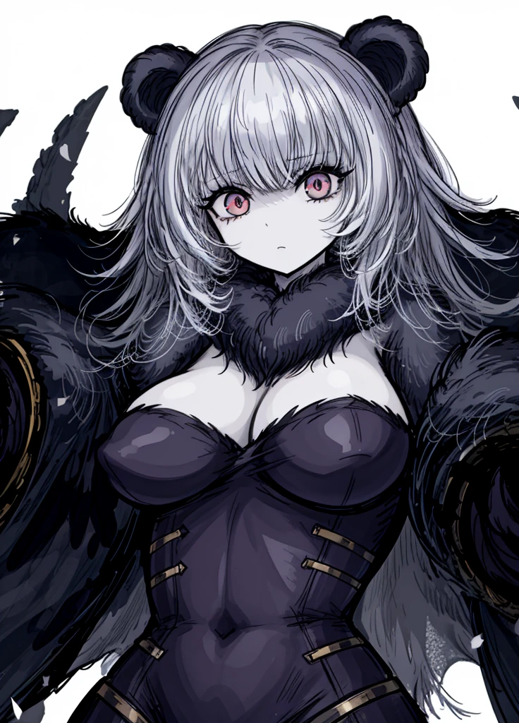 1girl ,pale fur beast ,beautiful clothes, (high resolution, high detail, best quality),blank background, alone, big breast, heavy gun, bear,horror