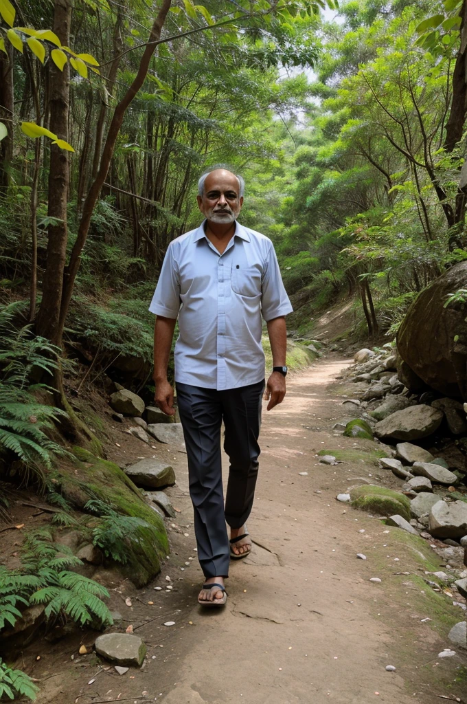 Photo of Shibu ji walking on a mountain path
