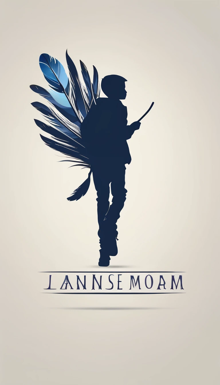 Create a minimalistic, simple, fantastic, easy to understand, logo design of a boy chasing memories with a feather.
