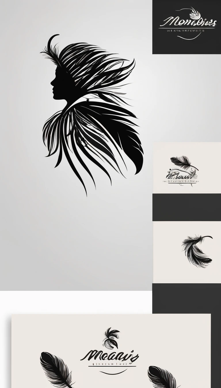 Create a minimalistic, simple, fantastic, easy to understand, logo design of a boy chasing memories with a feather.