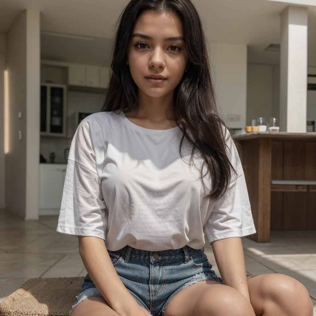 realisitic, 1 girl, (skin texture detail, body without definition), atmospheric scene, work of art, best qualityer,(luWith cinematográfica), SoWithinho, ssmile, へそ, that&#39;s why, chestnut hair, chemise, ssmile, plein-air, standing, (work of art, best qualityer, high resolution:1.2), (dynamic angle), detailed back ground,
hdr, outlet on Canon 5D Mark II, sharp focus on the subject, Depth of field, cinematic lighting, hard shadows,
face detailed, detailedeyes, skin detailed, extremely detaild, details Intricate,
(1 girl, 25 years old), With_legend of Sofia, realisitic, Bblack hair, long hair, lips, gazing at viewer, leve ssmile, t - shirt, shorts, sitting down, beverage, With_outlet_by_ElWitha_pale, ((natta))
