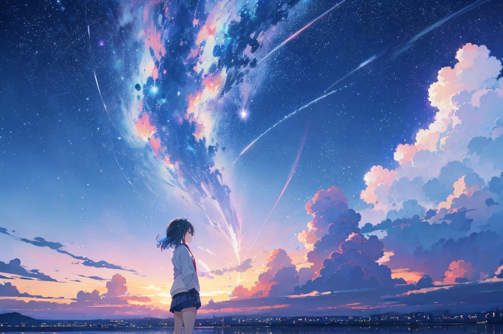 anime - style scene of a beautiful sky with a star and a planet, cosmic skies. by makoto shinkai, anime art wallpaper 4k, anime art wallpaper 4 k, anime art wallpaper 8 k, anime wallpaper 4k, anime wallpaper 4 k, 4k anime wallpaper, anime sky, amazing wallpaper, anime background, heaven planet in background, anime background art