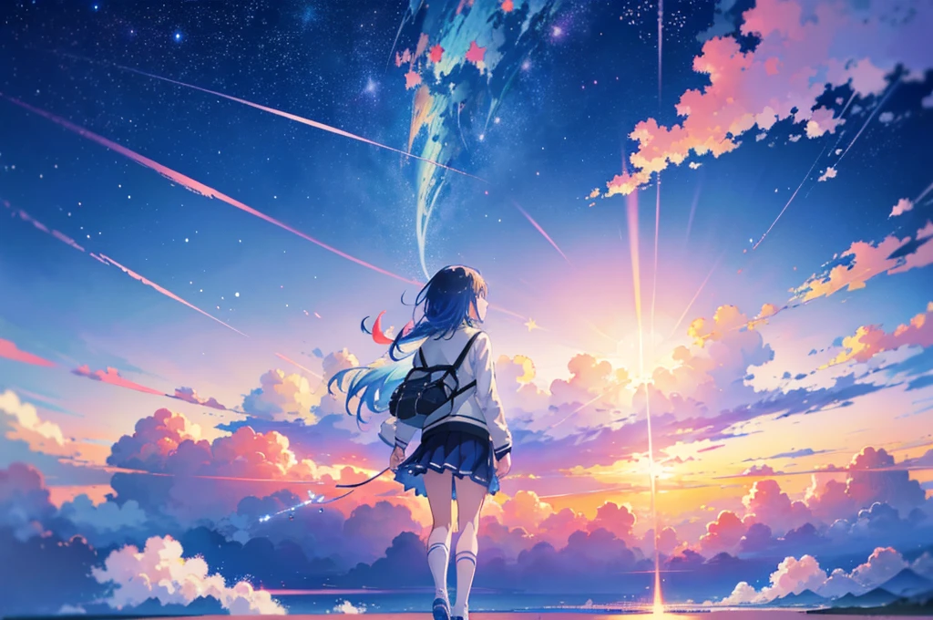 anime - style scene of a beautiful sky with a star and a planet, cosmic skies. by makoto shinkai, anime art wallpaper 4k, anime art wallpaper 4 k, anime art wallpaper 8 k, anime wallpaper 4k, anime wallpaper 4 k, 4k anime wallpaper, anime sky, amazing wallpaper, anime background, heaven planet in background, anime background art