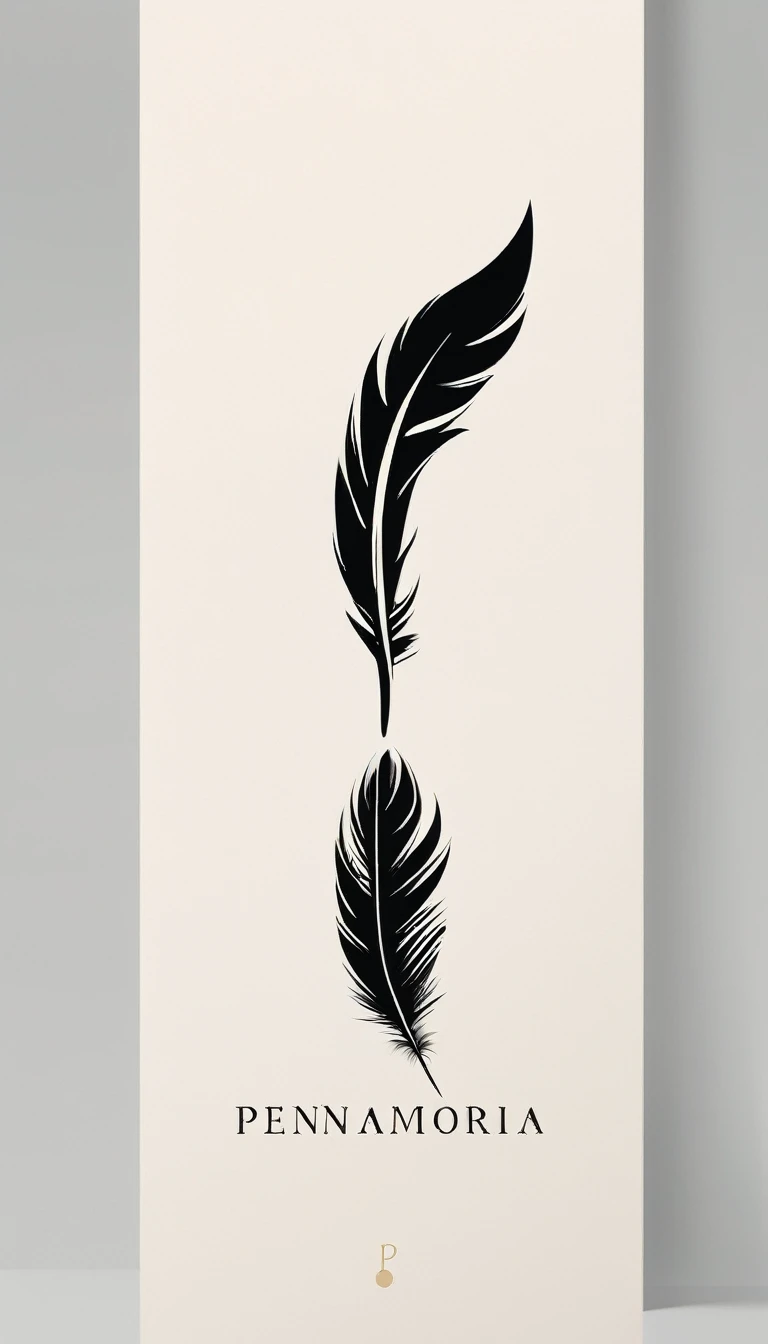 A minimal, modern, simple, cinematic logo design for the brand “Penamemoria". Create a modern, minimalistic, high-quality, logo of a bird feather
